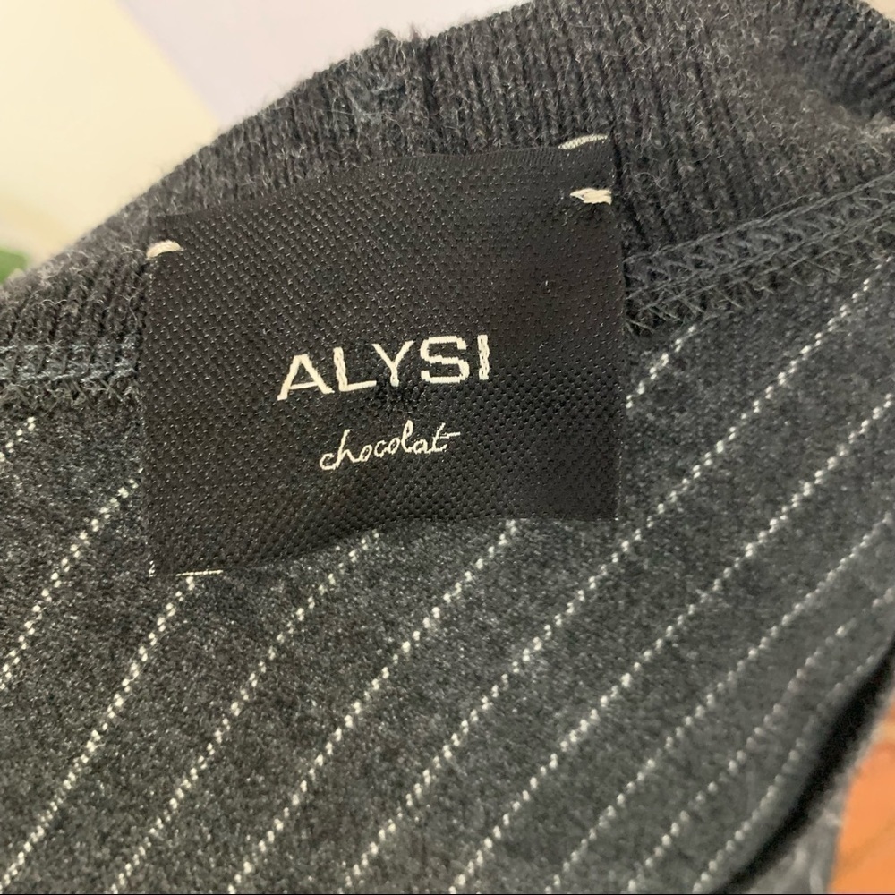 Alysi Italian Wool Pinstripe Short Sleeve Crewneck Top in Black and White sz 8 - Picture 3 of 6